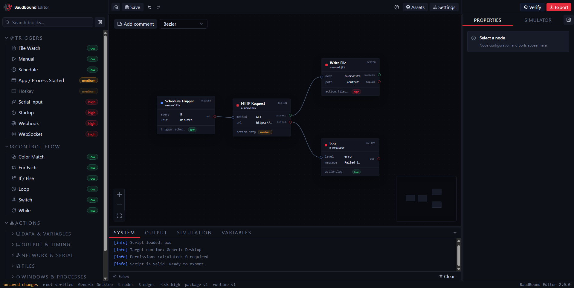 BaudBound editor node graph canvas